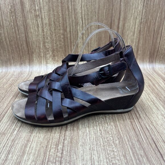 Dansko Vivian Strappy Wedge Sandals Shoes Women’s Size 39 EU/8.5-9 US Burgundy - Picture 4 of 9